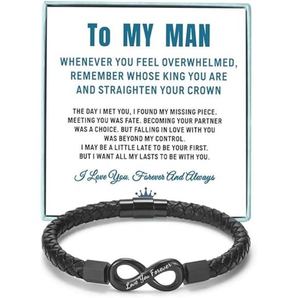 mens braided leather bracelet infinity love gift for him boyfriend husband jewel - Picture 7 of 7